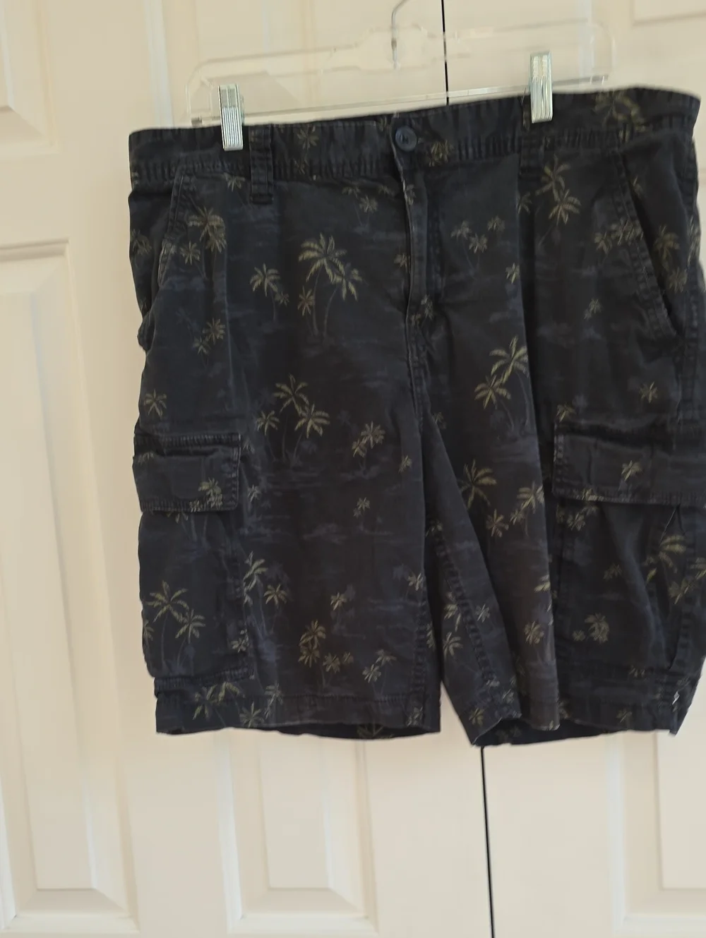 George Black Palm-Print Cargo Shorts